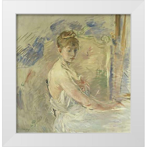 Jeune Femme se Levant White Modern Wood Framed Art Print by Morisot, Berthe