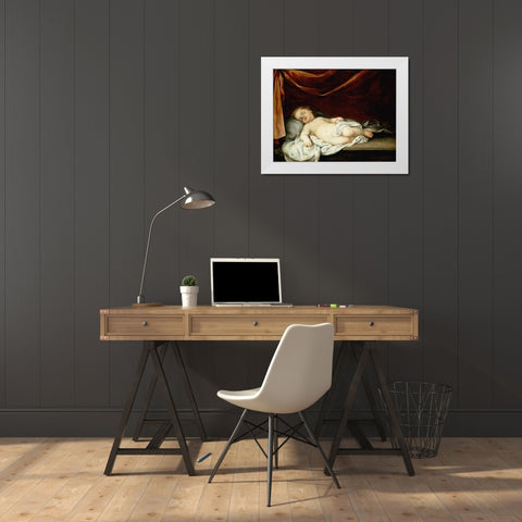 The Museumist Child Asleep White Modern Wood Framed Art Print by Murillo, Bartolome Esteban