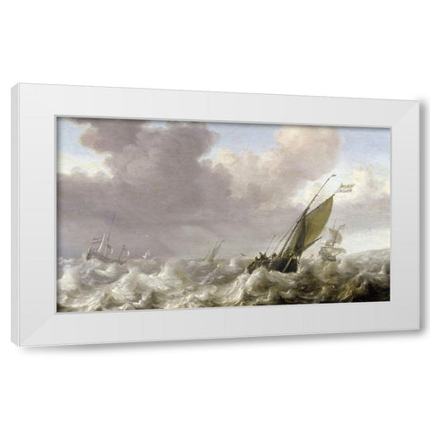 Dutch Windships White Modern Wood Framed Art Print by Porcellis, Julius