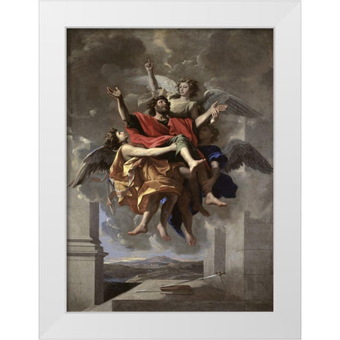 Ecstasy of St. Paul White Modern Wood Framed Art Print by Poussin, Nicolas