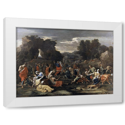 Manna from Heaven White Modern Wood Framed Art Print by Poussin, Nicolas