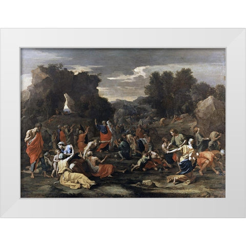 Manna from Heaven White Modern Wood Framed Art Print by Poussin, Nicolas