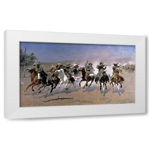A Dash For The Timber White Modern Wood Framed Art Print by Remington, Frederic