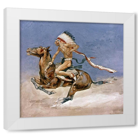 Pony War Dance White Modern Wood Framed Art Print by Remington, Frederic