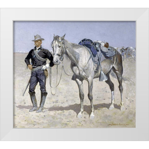 Trooper of the Plains White Modern Wood Framed Art Print by Remington, Frederic