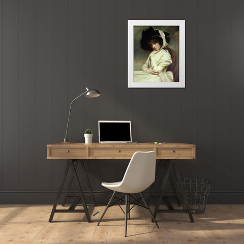 Lady Hamilton in a Straw Hat White Modern Wood Framed Art Print by Romney, George