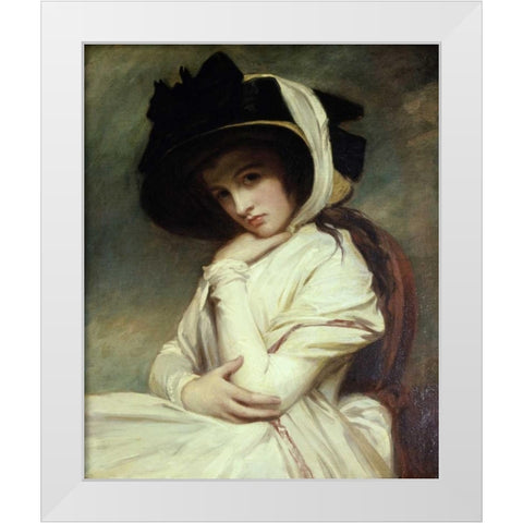 Lady Hamilton in a Straw Hat White Modern Wood Framed Art Print by Romney, George
