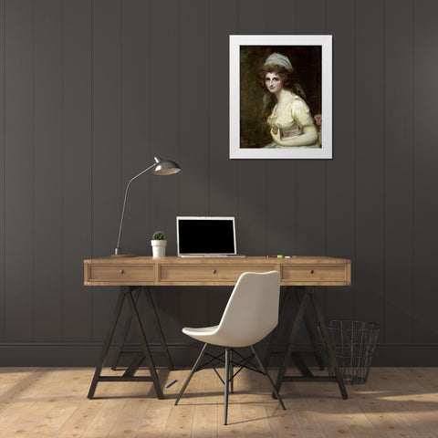 Lady Hamilton in a White Turban White Modern Wood Framed Art Print by Romney, George