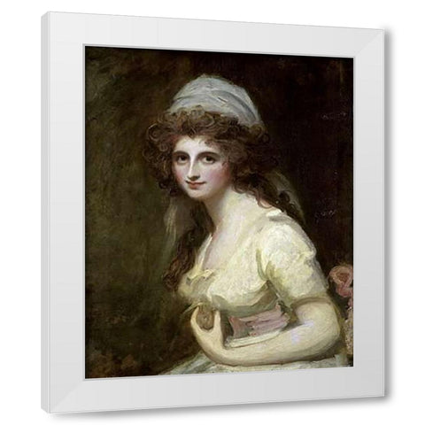 Lady Hamilton in a White Turban White Modern Wood Framed Art Print by Romney, George