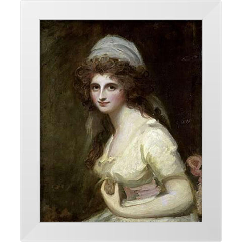 Lady Hamilton in a White Turban White Modern Wood Framed Art Print by Romney, George