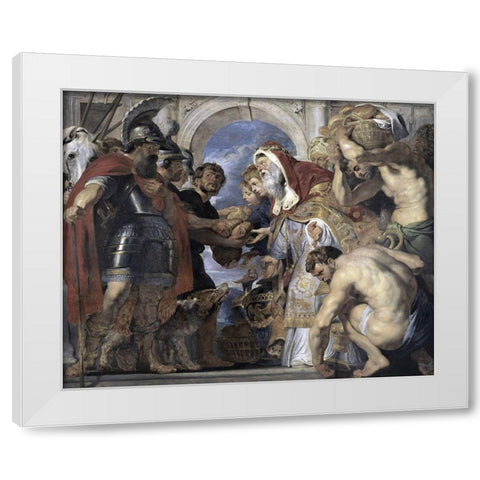 Abraham and Melchizedek White Modern Wood Framed Art Print by Rubens, Peter Paul