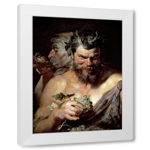 The Two Satyrs White Modern Wood Framed Art Print by Rubens, Peter Paul