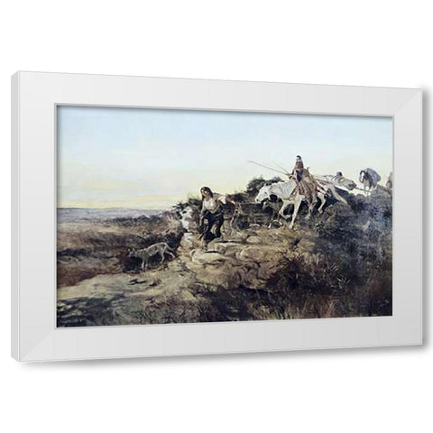 Return from Hunt White Modern Wood Framed Art Print by Russell, Charles