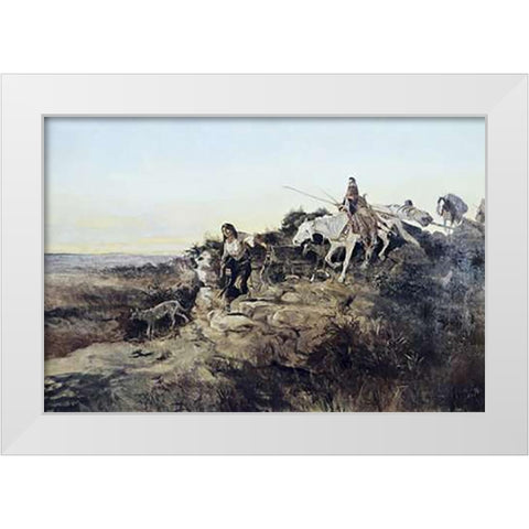 Return from Hunt White Modern Wood Framed Art Print by Russell, Charles