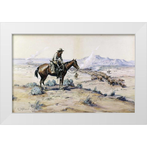 The Trail Boss White Modern Wood Framed Art Print by Russell, Charles M.