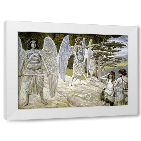Adam and Eve Driven from Paradise White Modern Wood Framed Art Print by Tissot, James