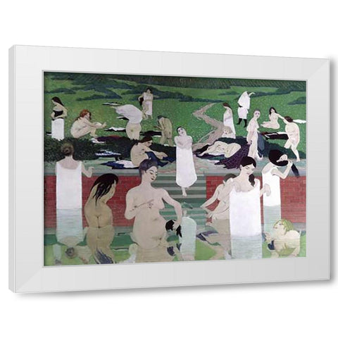 Le Bain Au Soir dEte White Modern Wood Framed Art Print by Vallotton, Felix