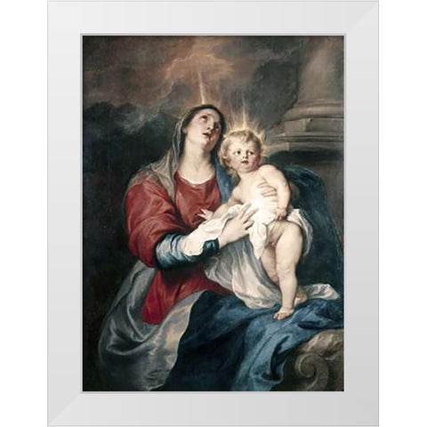 Virgin and Child White Modern Wood Framed Art Print by Van Dyck, Anthony