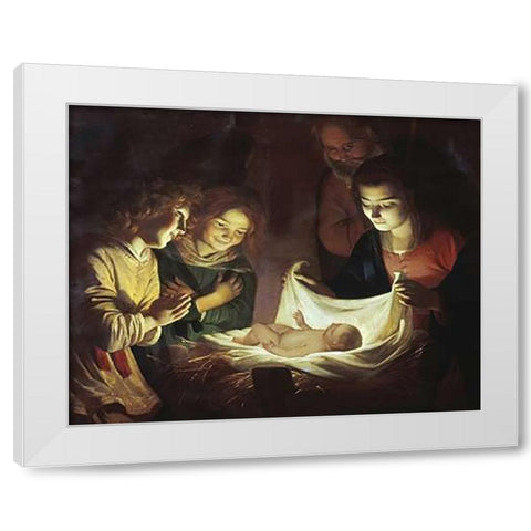 The Adoration White Modern Wood Framed Art Print by Van Honthorst, Gerrit