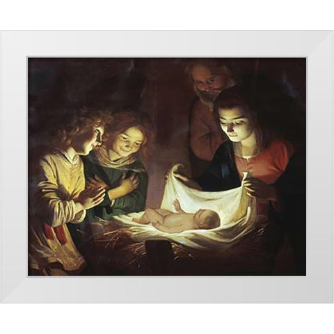 The Adoration White Modern Wood Framed Art Print by Van Honthorst, Gerrit
