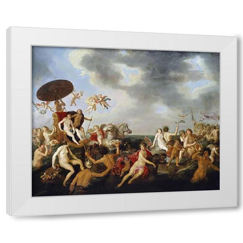 Triumph of Galatea White Modern Wood Framed Art Print by Van Nieulandt, Adriaen I