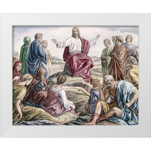 Sermon on the Mount White Modern Wood Framed Art Print by Von Carolsfeld, Julius Schnorr