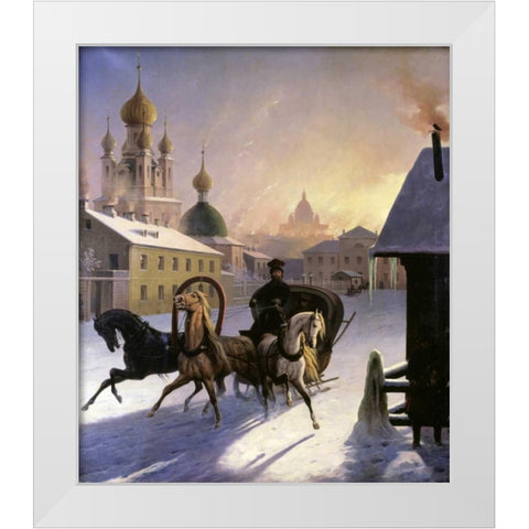 Troika on St. Petersburg Street White Modern Wood Framed Art Print by Von Hampein, Carl