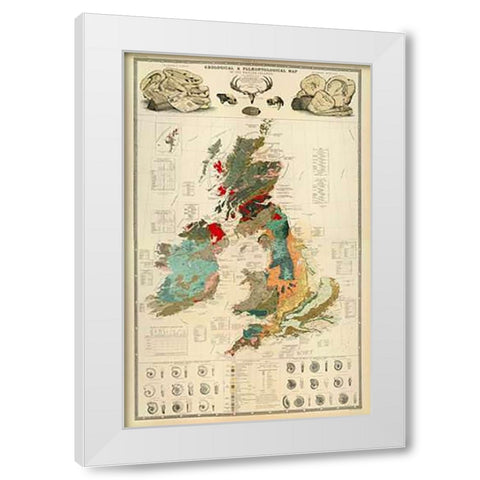 ComVintageite: Geological, palaeontological map British Islands, 1854 White Modern Wood Framed Art Print by Johnston, Alexander Keith