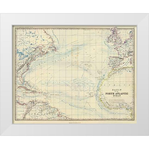 North Atlantic Ocean, 1861 White Modern Wood Framed Art Print by Johnston, Alexander Keith