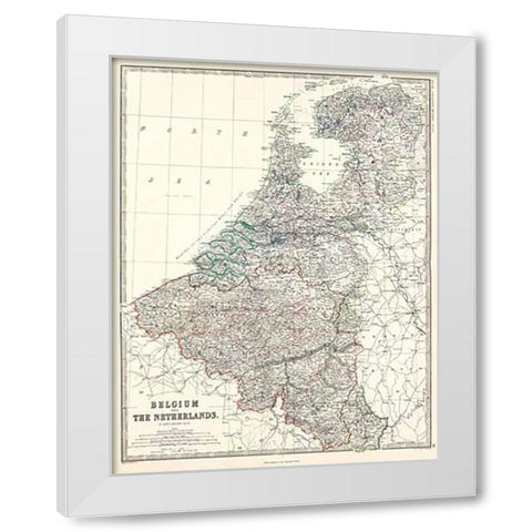 Belgium, Netherlands, 1861 White Modern Wood Framed Art Print by Johnston, Alexander Keith
