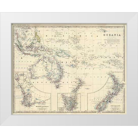 Oceania, 1861 White Modern Wood Framed Art Print by Johnston, Alexander Keith