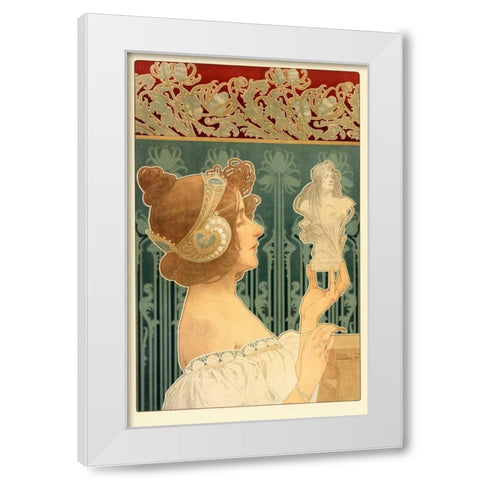 Woman Sculpting White Modern Wood Framed Art Print by Livemont, Privat