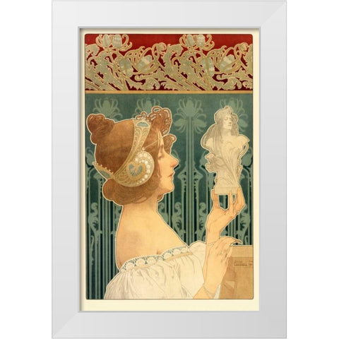 Woman Sculpting White Modern Wood Framed Art Print by Livemont, Privat