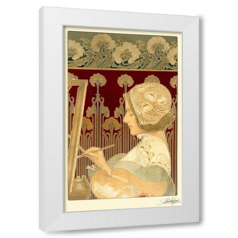 Woman Painting White Modern Wood Framed Art Print by Livemont, Privat