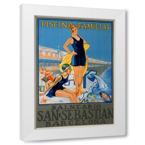 San Sebastian/Piscina Familias, Barcelona White Modern Wood Framed Art Print by Unknown