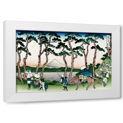Hodogaya on the Tokaido Road, 1830 White Modern Wood Framed Art Print by Hokusai