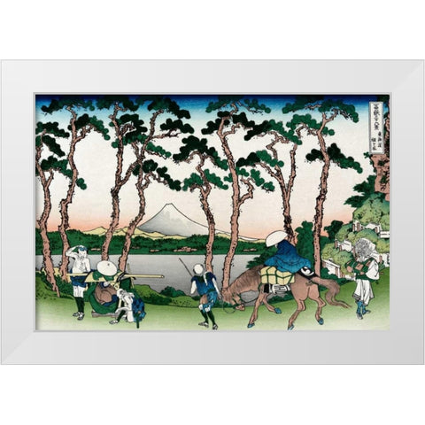 Hodogaya on the Tokaido Road, 1830 White Modern Wood Framed Art Print by Hokusai