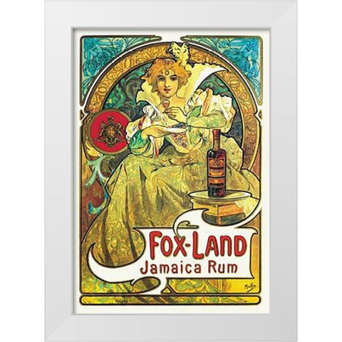 Fox-Land Jamaica Maps, 1897 White Modern Wood Framed Art Print by Mucha, Alphonse