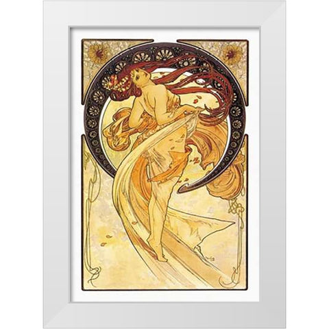 Dance (Golden), 1898 White Modern Wood Framed Art Print by Mucha, Alphonse