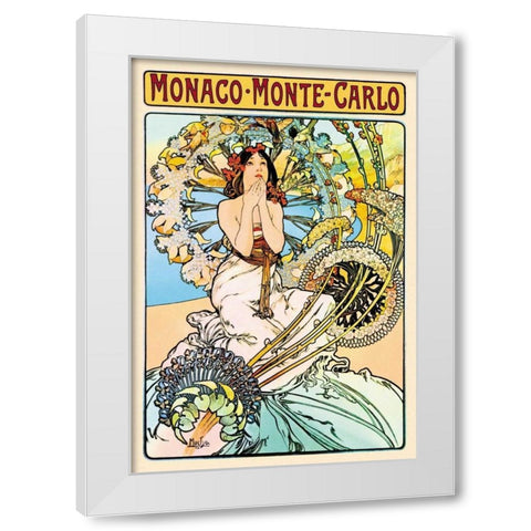 Monaco - Monte Carlo White Modern Wood Framed Art Print by Mucha, Alphonse