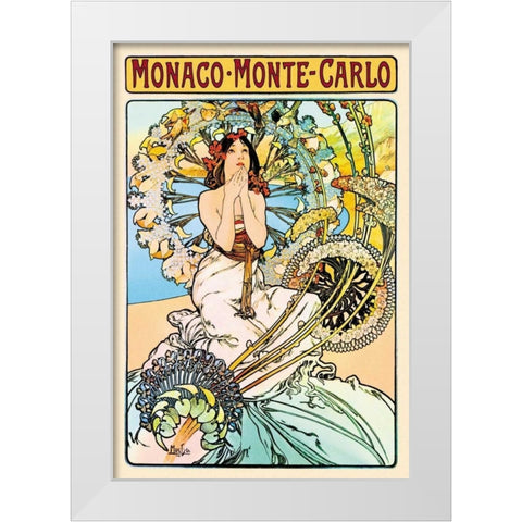 Monaco - Monte Carlo White Modern Wood Framed Art Print by Mucha, Alphonse
