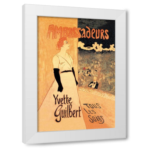 Ambassadeurs: Yvette Guilbert, Tous les Soirs, 1894 White Modern Wood Framed Art Print by Steinlen, Theophile Alexandre