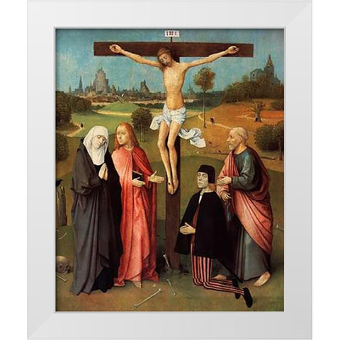 Calvary With Donor White Modern Wood Framed Art Print by Bosch, Hieronymus