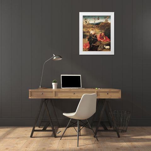 St John The Baptist In The Wilderness White Modern Wood Framed Art Print by Bosch, Hieronymus