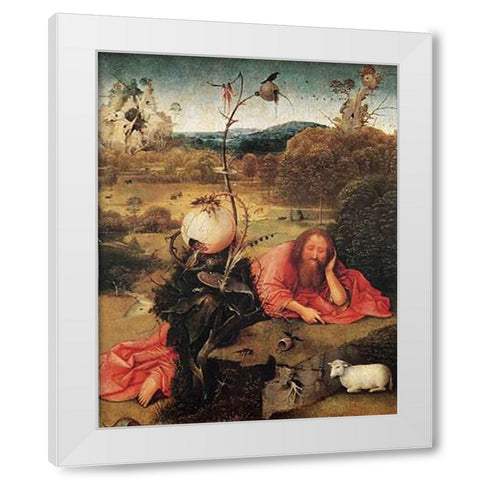 St John The Baptist In The Wilderness White Modern Wood Framed Art Print by Bosch, Hieronymus