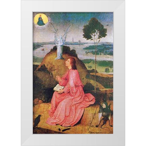 St John The Evangelist On Patmos White Modern Wood Framed Art Print by Bosch, Hieronymus
