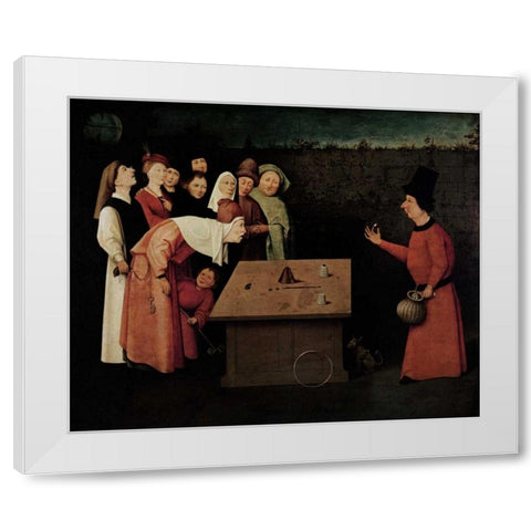 The Conjuror White Modern Wood Framed Art Print by Bosch, Hieronymus