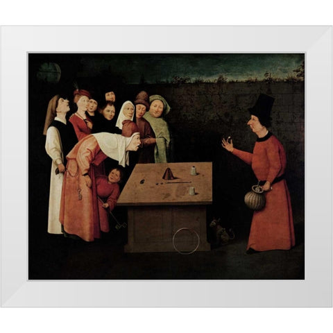 The Conjuror White Modern Wood Framed Art Print by Bosch, Hieronymus