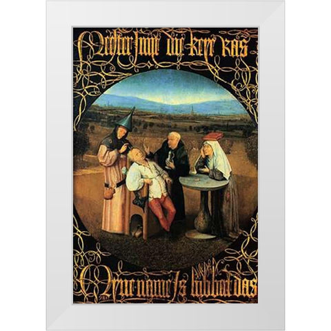 The Cure Of Folly White Modern Wood Framed Art Print by Bosch, Hieronymus