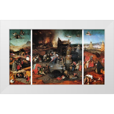 The Temptation Of St Anthony White Modern Wood Framed Art Print by Bosch, Hieronymus